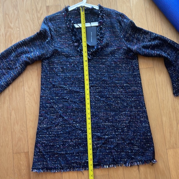 ZARA Woman navy multi tweed dress tunic frayed edges long sleeves - Picture 3 of 12